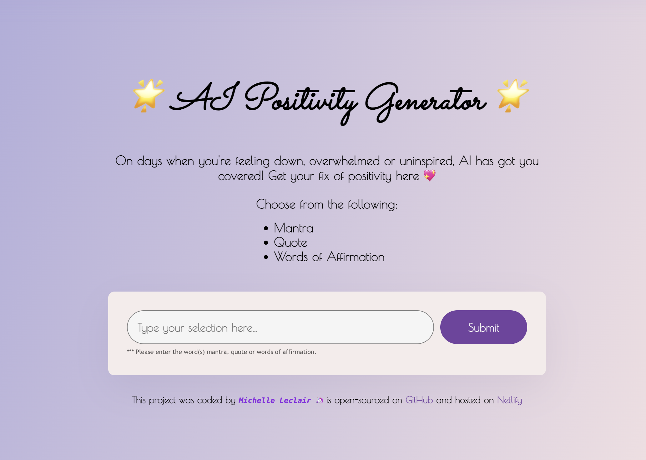 positivity generator app preview